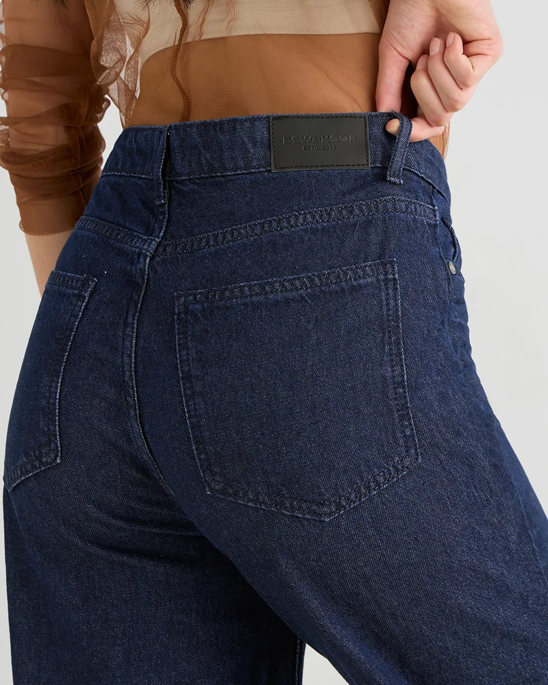 bewakoof  Women's Blue Washed Baggy Straight Fit Jeans for Women | Best Price UAE